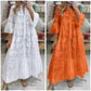 V Neck Flares Sleeve Embroidery Cotton Dress