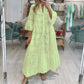 V Neck Flares Sleeve Embroidery Cotton Dress