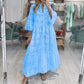 V Neck Flares Sleeve Embroidery Cotton Dress