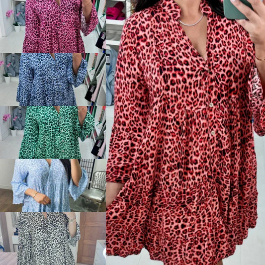 Trendy Leopard Print Dress With V-Neck For Women