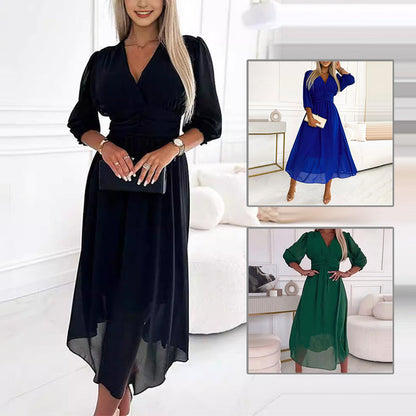 Women V-Neck Lightweight Chiffon Dresses