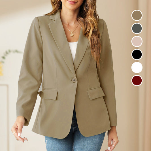 Elegant, soft, plain-colored lapel button jacket