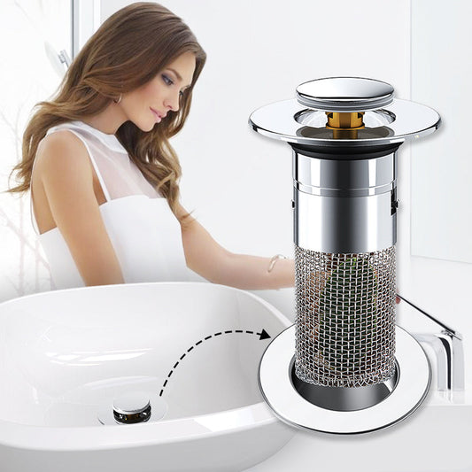 🔥Bathroom Sink Stopper Hair Catcher, Universal Pop Up Sink Drain Filter with Stainless Steel Filter Basket, Bathroom Sink Drain Strainer