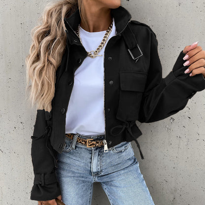 🥳SUMMER HOT SALE🥳💞50K+ SOLD!💥50% OFF! 🔥Stand Collar Snap Button Drawstring Pocket Jacket
