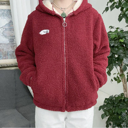 Women's Cozy Oversized Fuzzy Jacket with Zipper & Stand Collar