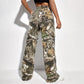 Women's Printed Straight-Leg Cargo Pants with Pockets