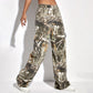 Women's Printed Straight-Leg Cargo Pants with Pockets