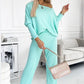 Women's set with solid color Drop Shoulder Pullover and loose pants