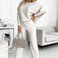 Women's set with solid color Drop Shoulder Pullover and loose pants