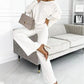 Women's set with solid color Drop Shoulder Pullover and loose pants