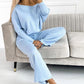 Women's set with solid color Drop Shoulder Pullover and loose pants