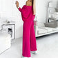 Women's set with solid color Drop Shoulder Pullover and loose pants