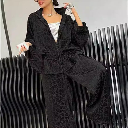 🔥🖤Black Friday Sale🔥Women's Lapel Mid Sleeve Leopard Print 2-Piece Suit