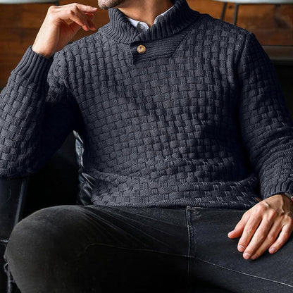 Men's Casual Round Neck Long Sleeve Textured Ribbed Pullover Sweater