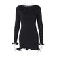 Women's Solid Color Long Sleeve Ruffle Dress