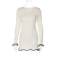 Women's Solid Color Long Sleeve Ruffle Dress