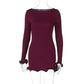 Women's Solid Color Long Sleeve Ruffle Dress