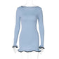Women's Solid Color Long Sleeve Ruffle Dress