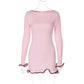 Women's Solid Color Long Sleeve Ruffle Dress