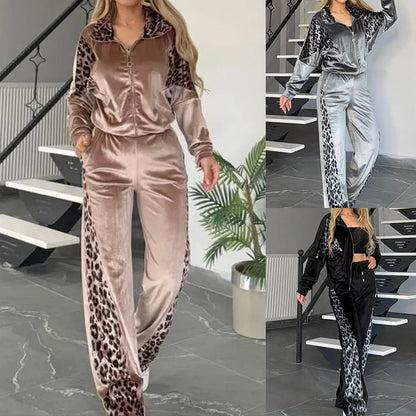 🎉Happy New Year! 50% OFF 🛍️Women's Fashion Leopard Print Zipper Top＆Drawstring Pants 2-Piece Set