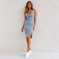 🌸Date Night Outfit Ideas🌸 Adjustable strap U-neck split denim bodycon cami dress+Breast patches