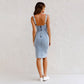 🌸Date Night Outfit Ideas🌸 Adjustable strap U-neck split denim bodycon cami dress+Breast patches