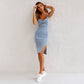🌸Date Night Outfit Ideas🌸 Adjustable strap U-neck split denim bodycon cami dress+Breast patches