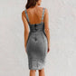 🌸Date Night Outfit Ideas🌸 Adjustable strap U-neck split denim bodycon cami dress+Breast patches