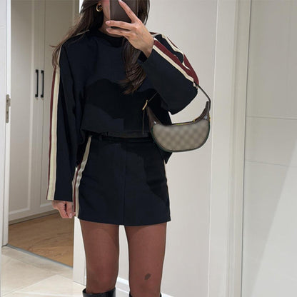 Trendy Long Sleeve Top & Mini Skirt 2-Piece Set