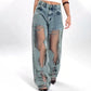 Women's Vintage Mesh Patchwork Printed Jeans
