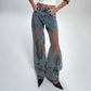 Women's Vintage Mesh Patchwork Printed Jeans