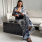 Blue Printed Lightweight Set V-Neck Top & Pants
