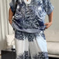 Blue Printed Lightweight Set V-Neck Top & Pants