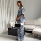 Blue Printed Lightweight Set V-Neck Top & Pants