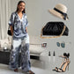 Blue Printed Lightweight Set V-Neck Top & Pants