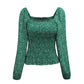 Women's Floral Print Square Neck Long Sleeve Top