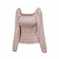 Women's Floral Print Square Neck Long Sleeve Top