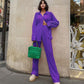 Pleated Button-Down Shirt & Pants 2-Piece Set