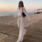 Pleated Button-Down Shirt & Pants 2-Piece Set