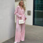 Pleated Button-Down Shirt & Pants 2-Piece Set