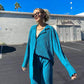 Pleated Button-Down Shirt & Pants 2-Piece Set