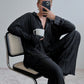 Pleated Button-Down Shirt & Pants 2-Piece Set
