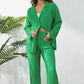 Pleated Button-Down Shirt & Pants 2-Piece Set