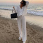Pleated Button-Down Shirt & Pants 2-Piece Set