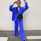 Pleated Button-Down Shirt & Pants 2-Piece Set