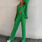 Pleated Button-Down Shirt & Pants 2-Piece Set