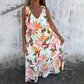 Women Leaves Pattern V-Neck Sleeveless Floor Length Dress