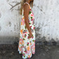 Women Leaves Pattern V-Neck Sleeveless Floor Length Dress