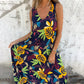 Women Leaves Pattern V-Neck Sleeveless Floor Length Dress
