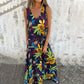 Women Leaves Pattern V-Neck Sleeveless Floor Length Dress